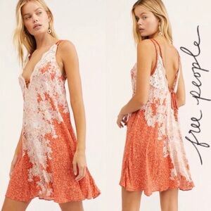 Free People Backless Orange and White Dress